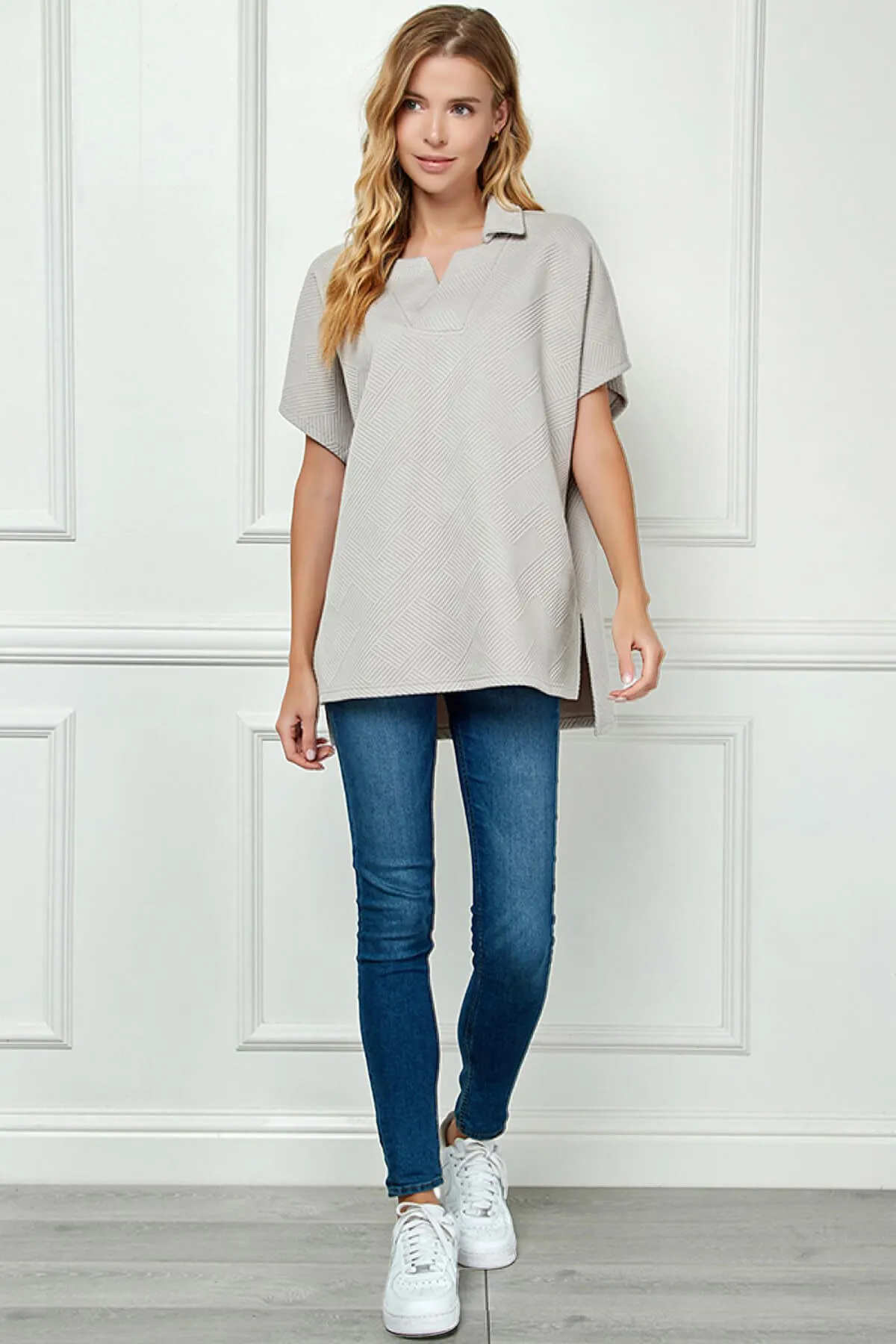 Lassy Short Sleeve Textured Polo Sweatshirt