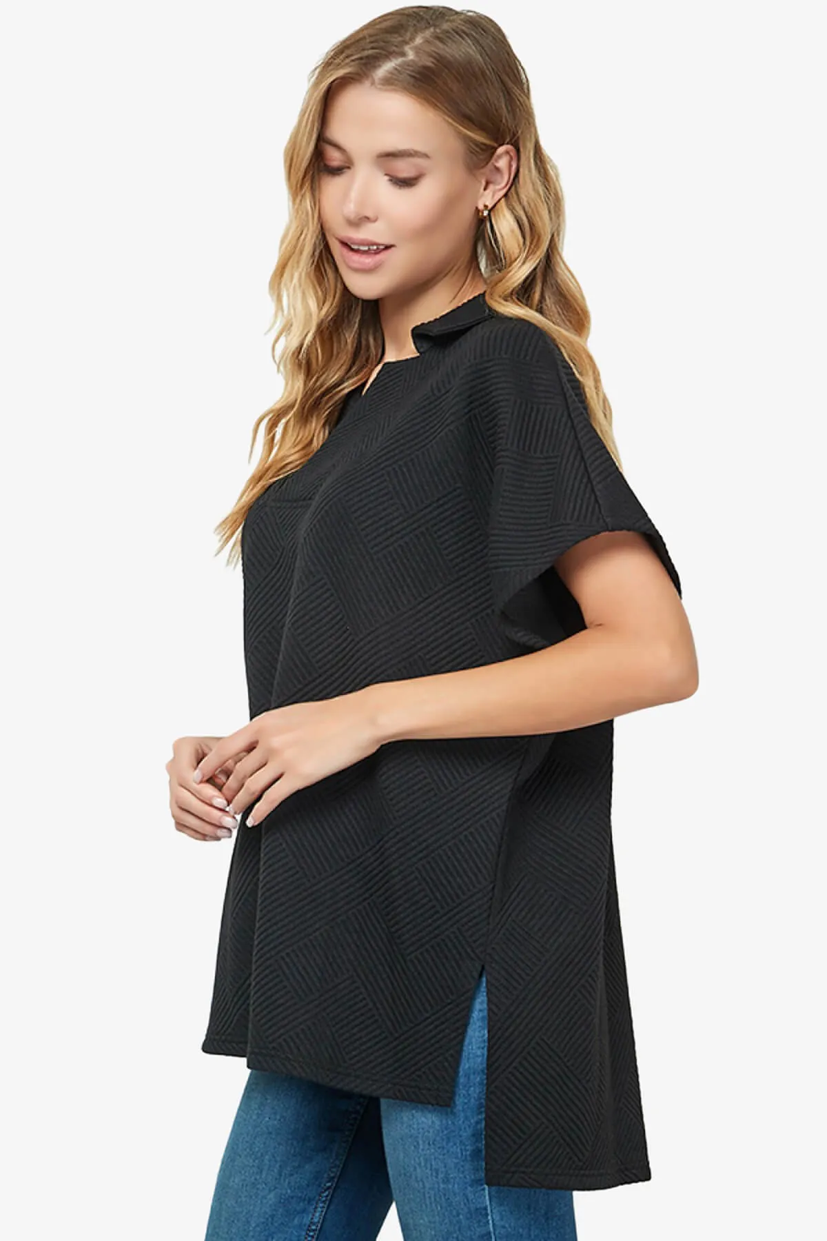 Lassy Short Sleeve Textured Polo Sweatshirt