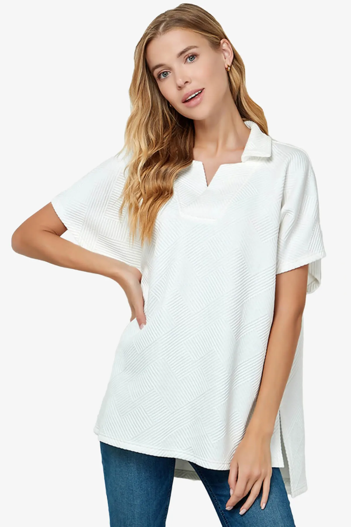 Lassy Short Sleeve Textured Polo Sweatshirt