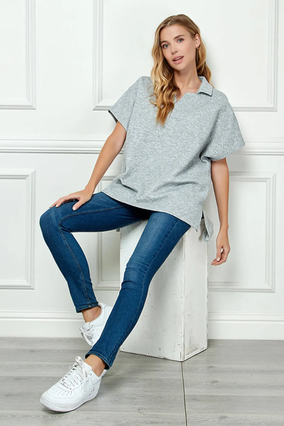 Lassy Short Sleeve Textured Polo Sweatshirt
