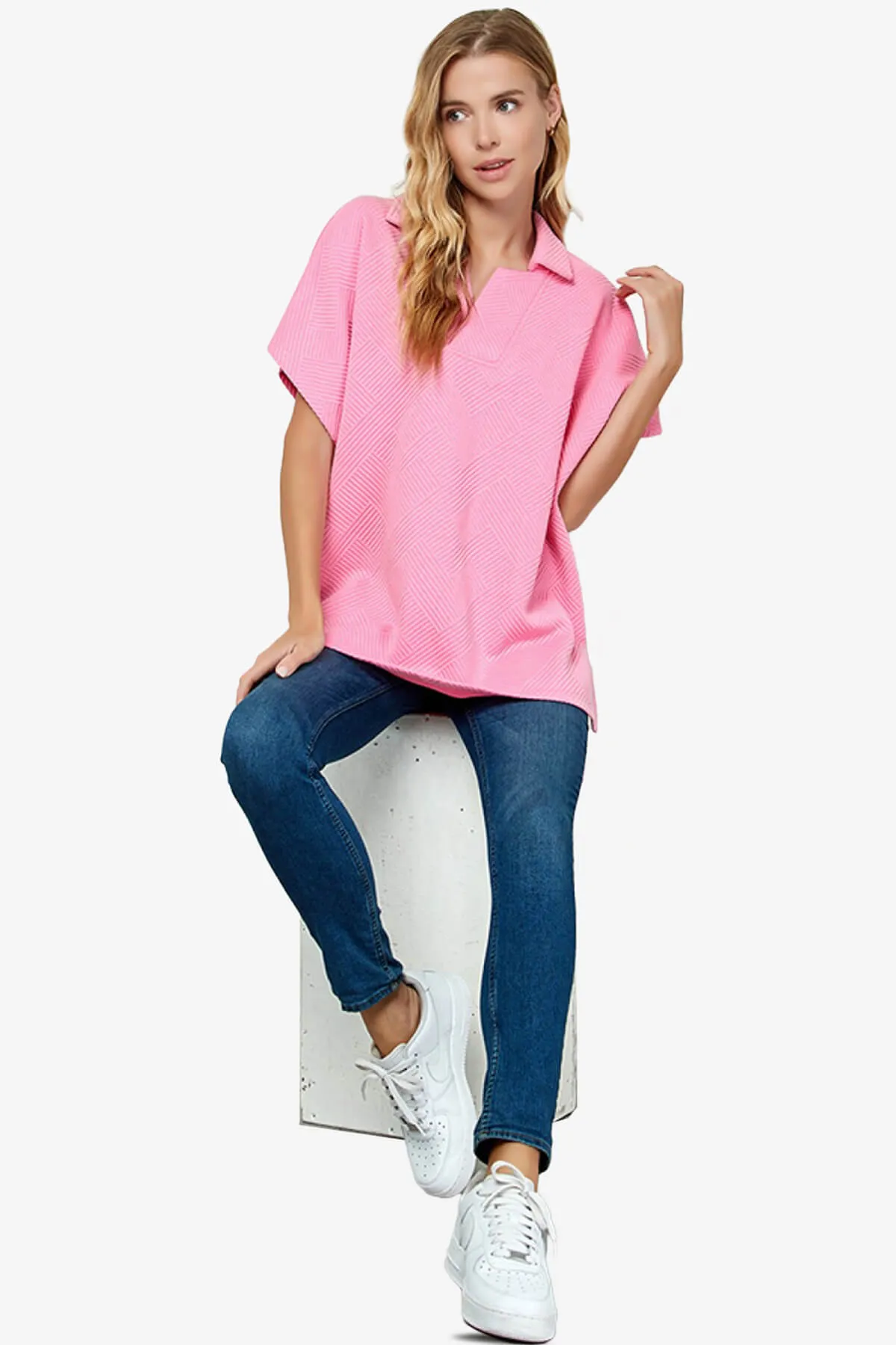 Lassy Short Sleeve Textured Polo Sweatshirt