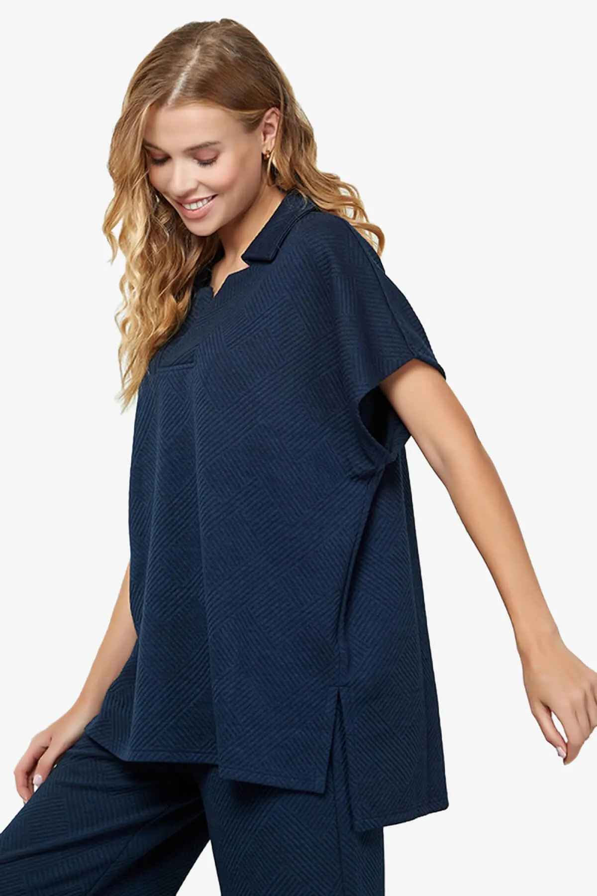 Lassy Short Sleeve Textured Polo Sweatshirt