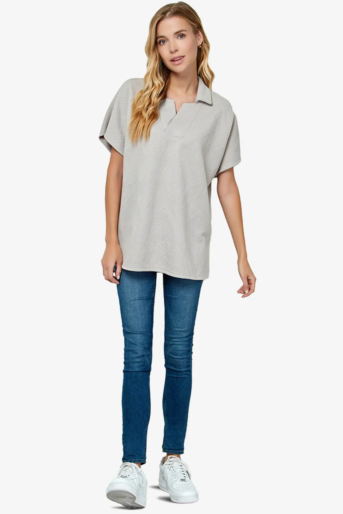 Lassy Short Sleeve Textured Polo Sweatshirt