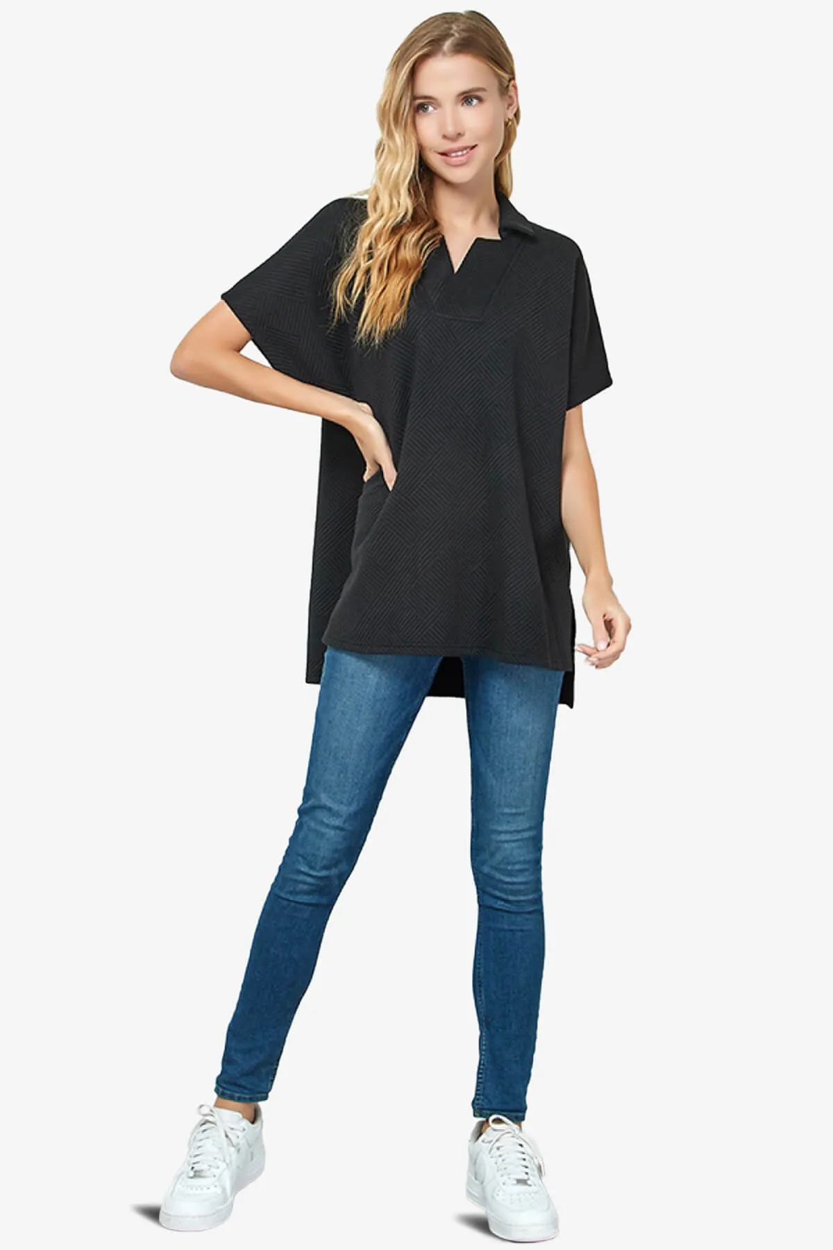 Lassy Short Sleeve Textured Polo Sweatshirt