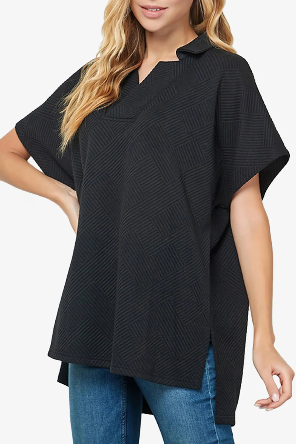 Lassy Short Sleeve Textured Polo Sweatshirt