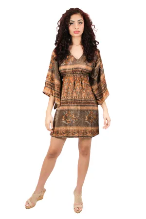 Lazy Daisy smock waist short dress in Brown Mix (5004)