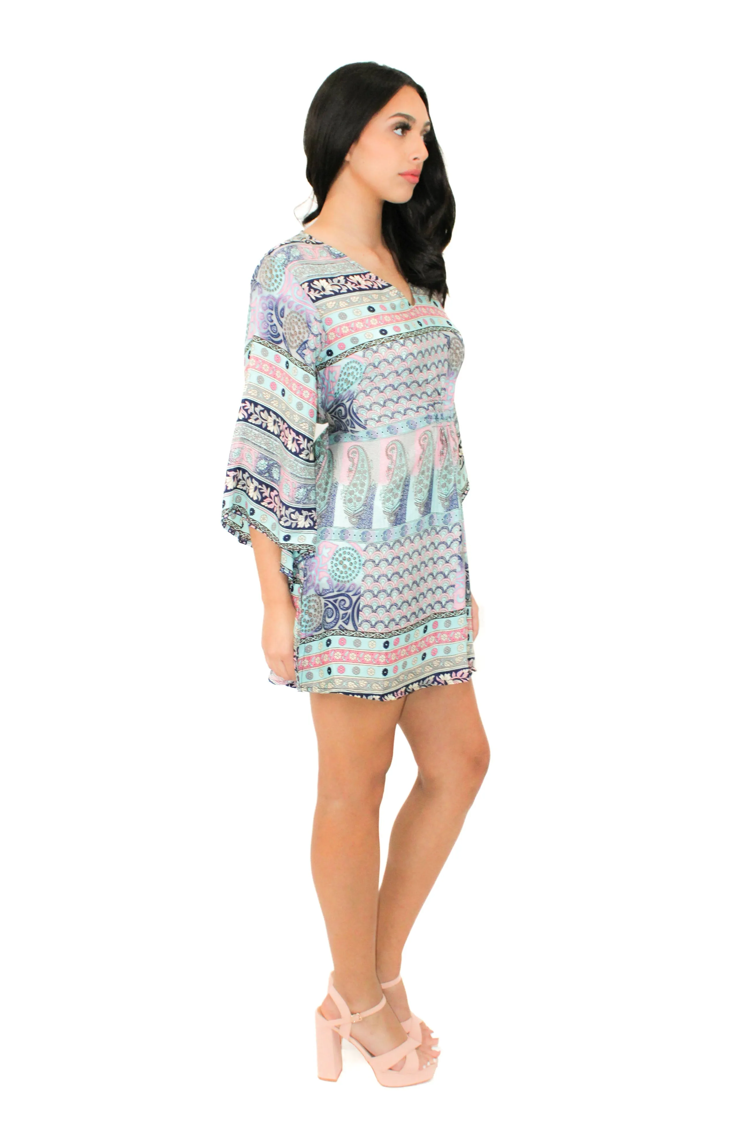 Lazy Daisy smock waist short dress in Brown Mix (5004)