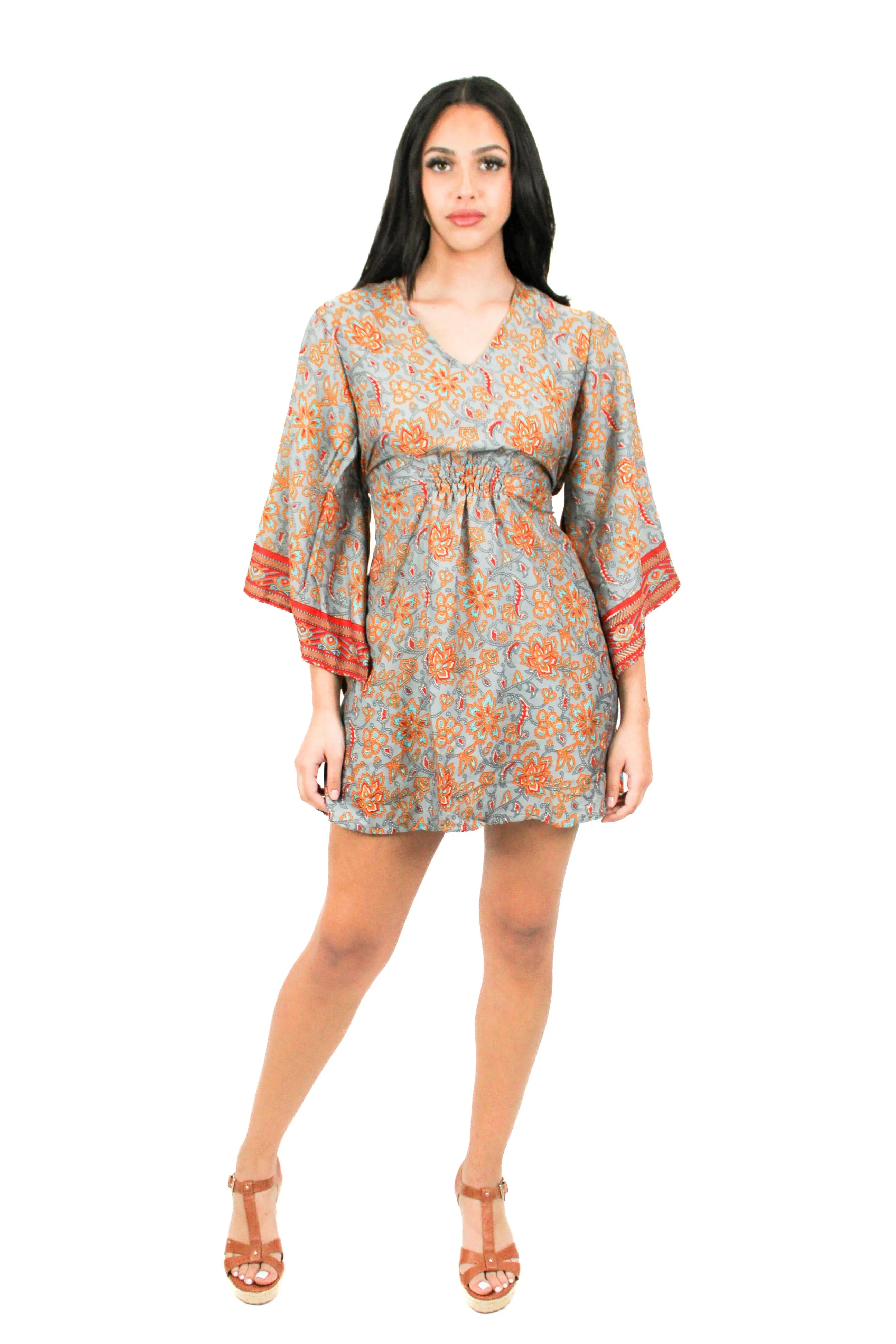 Lazy Daisy smock waist short dress in Brown Mix (5004)
