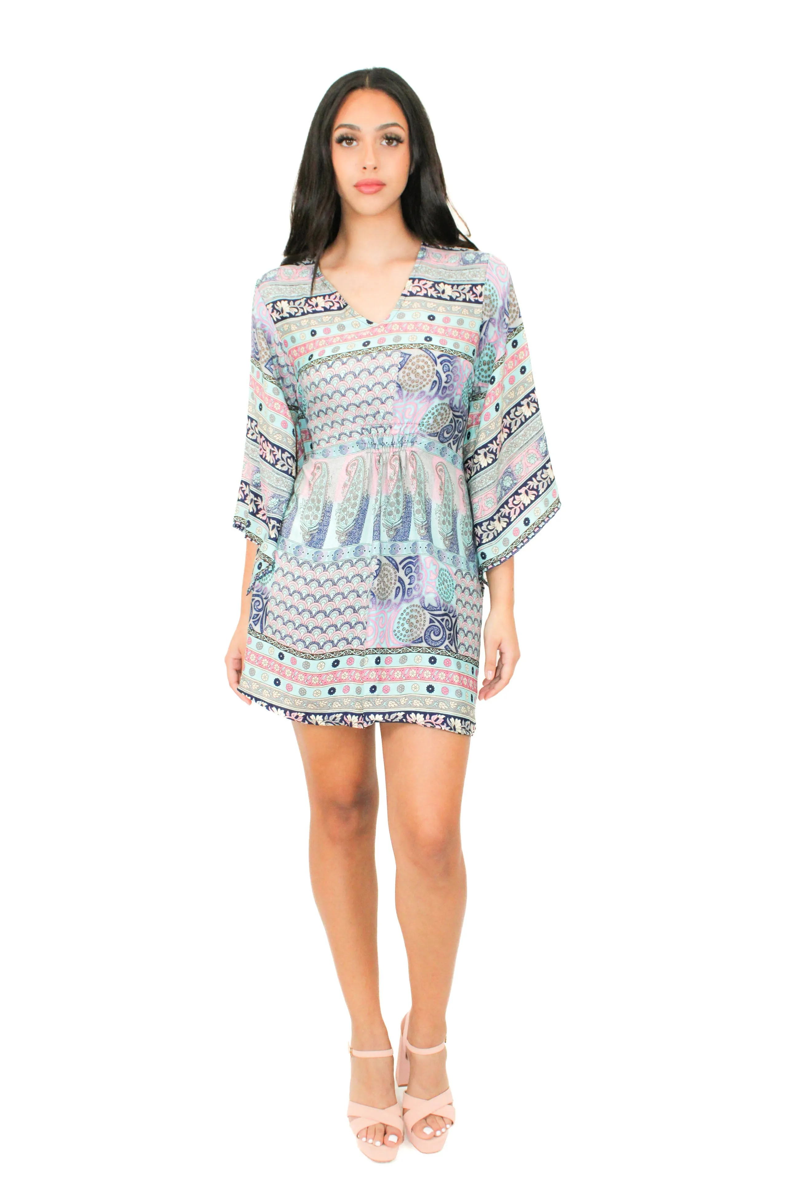 Lazy Daisy smock waist short dress in Brown Mix (5004)