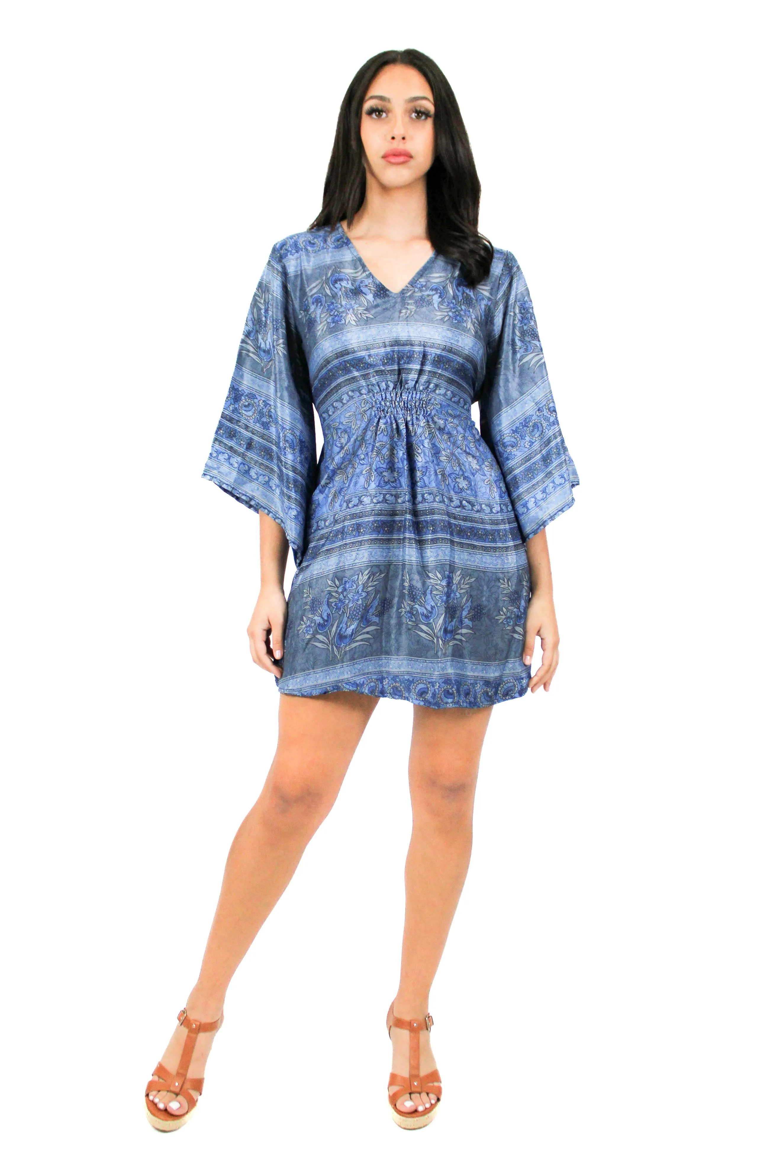 Lazy Daisy smock waist short dress in Brown Mix (5004)
