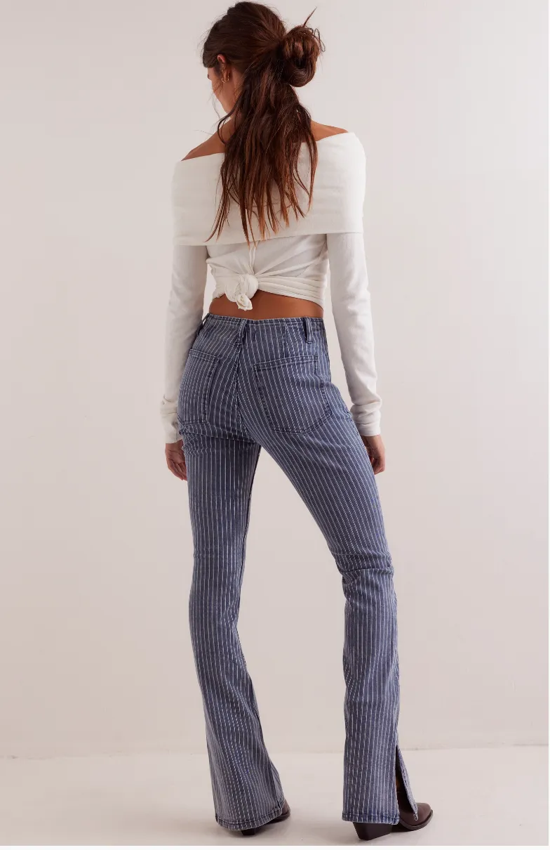 Level Up Stripe Slim Flare Jeans