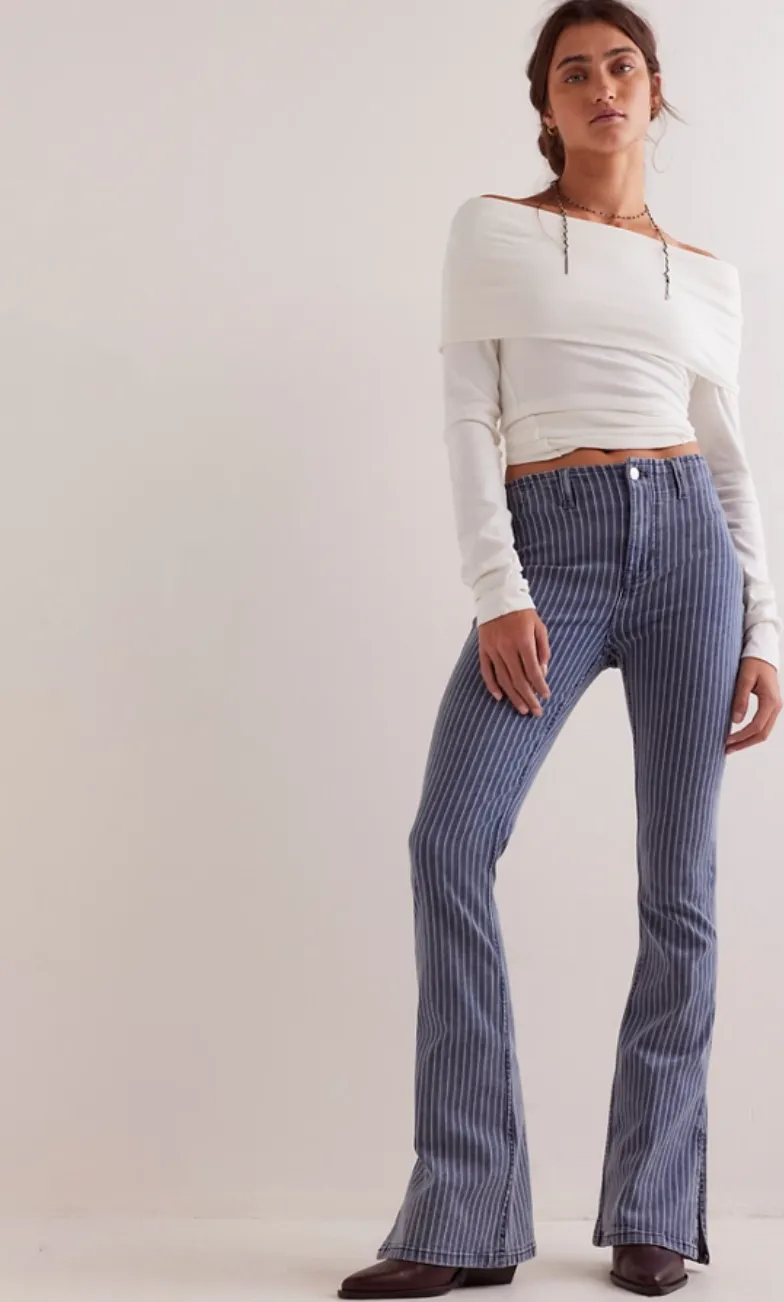 Level Up Stripe Slim Flare Jeans