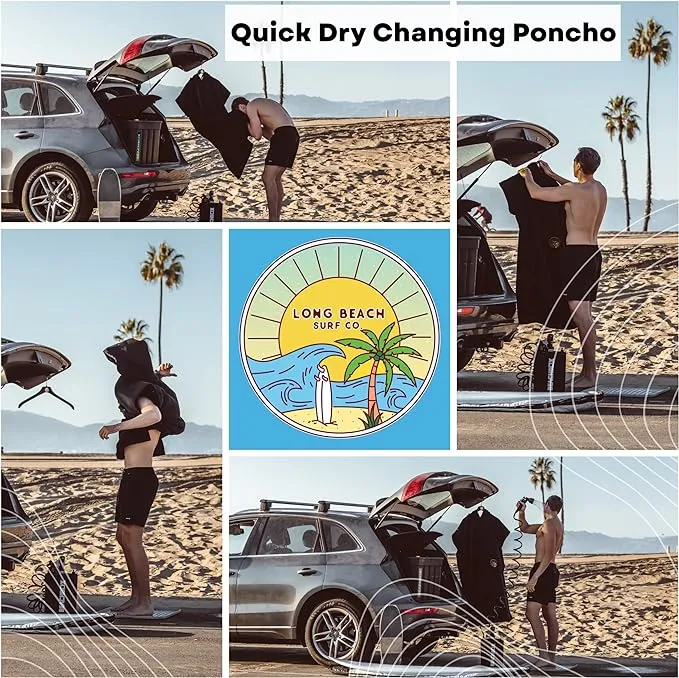 Long Beach SURF CO Surf Poncho Men | Surf Poncho Women | Wetsuit Changing Poncho Towel Hoodie with Pocket | Changing Towel | Hooded Beach Towel Poncho | Quick Dry Towel | Surfing Accessories