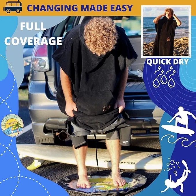 Long Beach SURF CO Surf Poncho Men | Surf Poncho Women | Wetsuit Changing Poncho Towel Hoodie with Pocket | Changing Towel | Hooded Beach Towel Poncho | Quick Dry Towel | Surfing Accessories