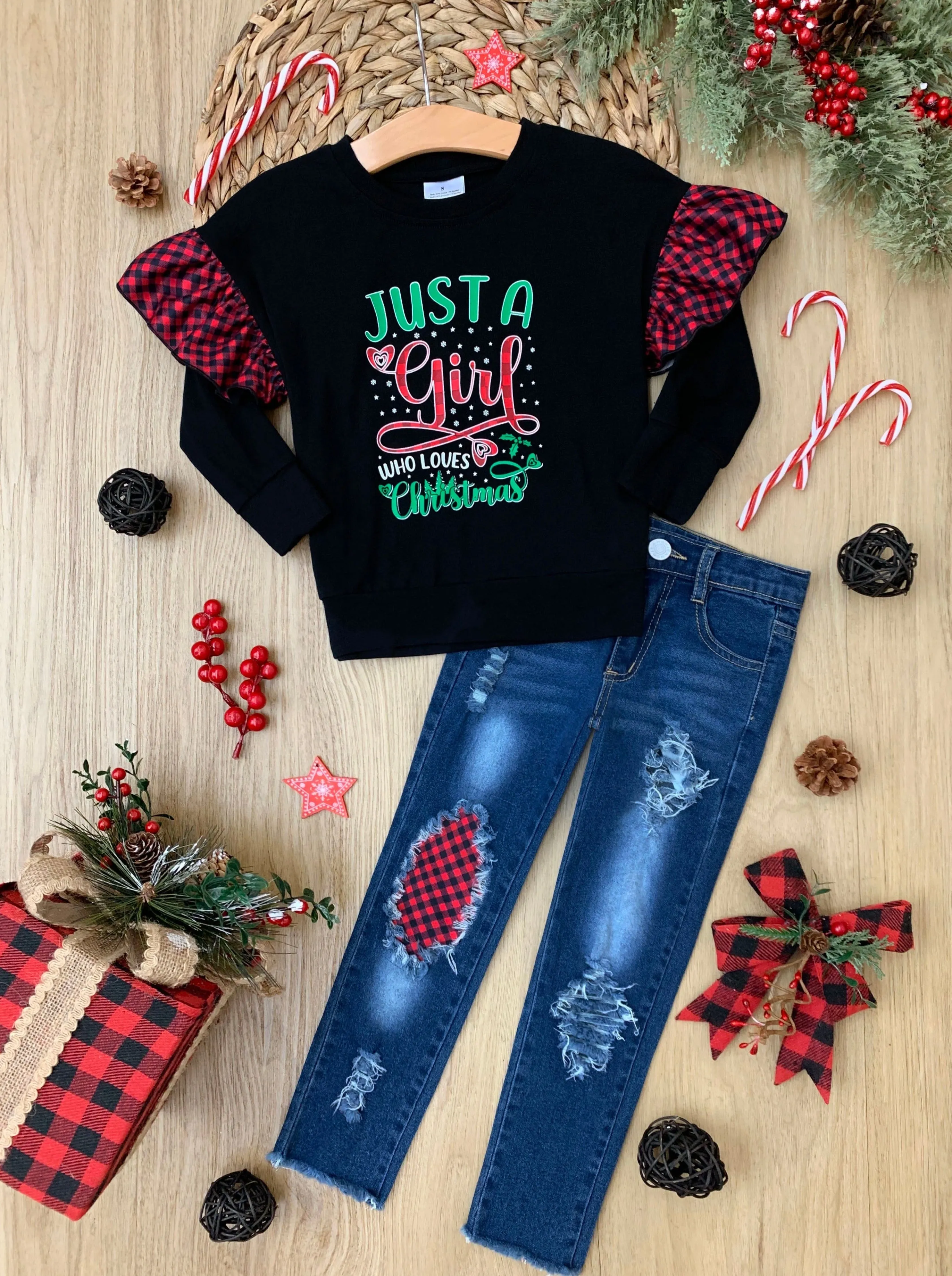 Lover Of Christmas Patched Jean Set