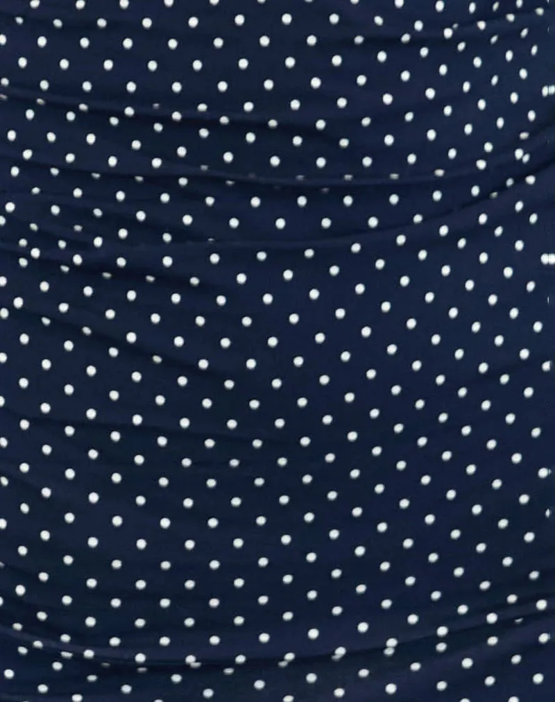 Luscian Plunge Mini Dress in Micro Polka Navy