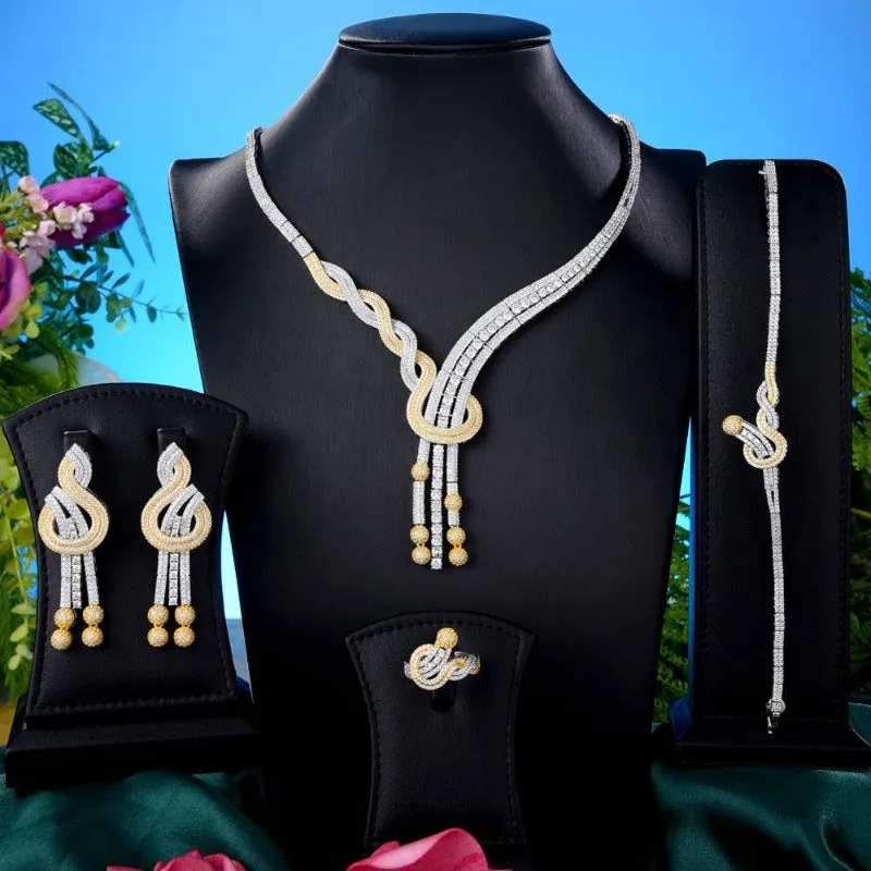 Luxury Sapphire Gold Flower Jewelry Set For Women Wedding Party Jewelry