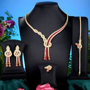 Luxury Sapphire Gold Flower Jewelry Set For Women Wedding Party Jewelry