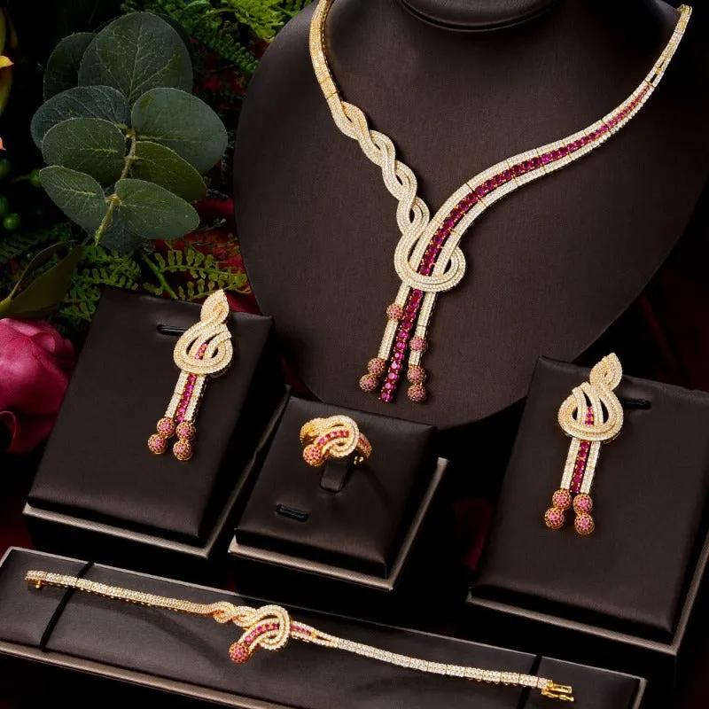 Luxury Sapphire Gold Flower Jewelry Set For Women Wedding Party Jewelry