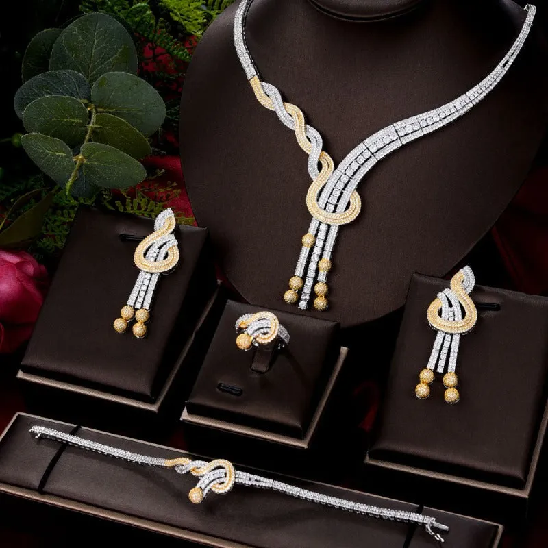 Luxury Sapphire Gold Flower Jewelry Set For Women Wedding Party Jewelry
