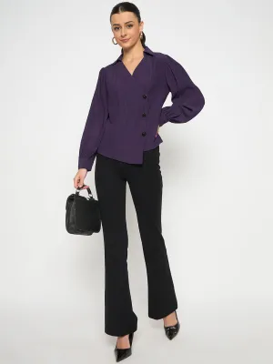 Madame Purple Asymmetrical Front Hemline Rayon Blend Shirt