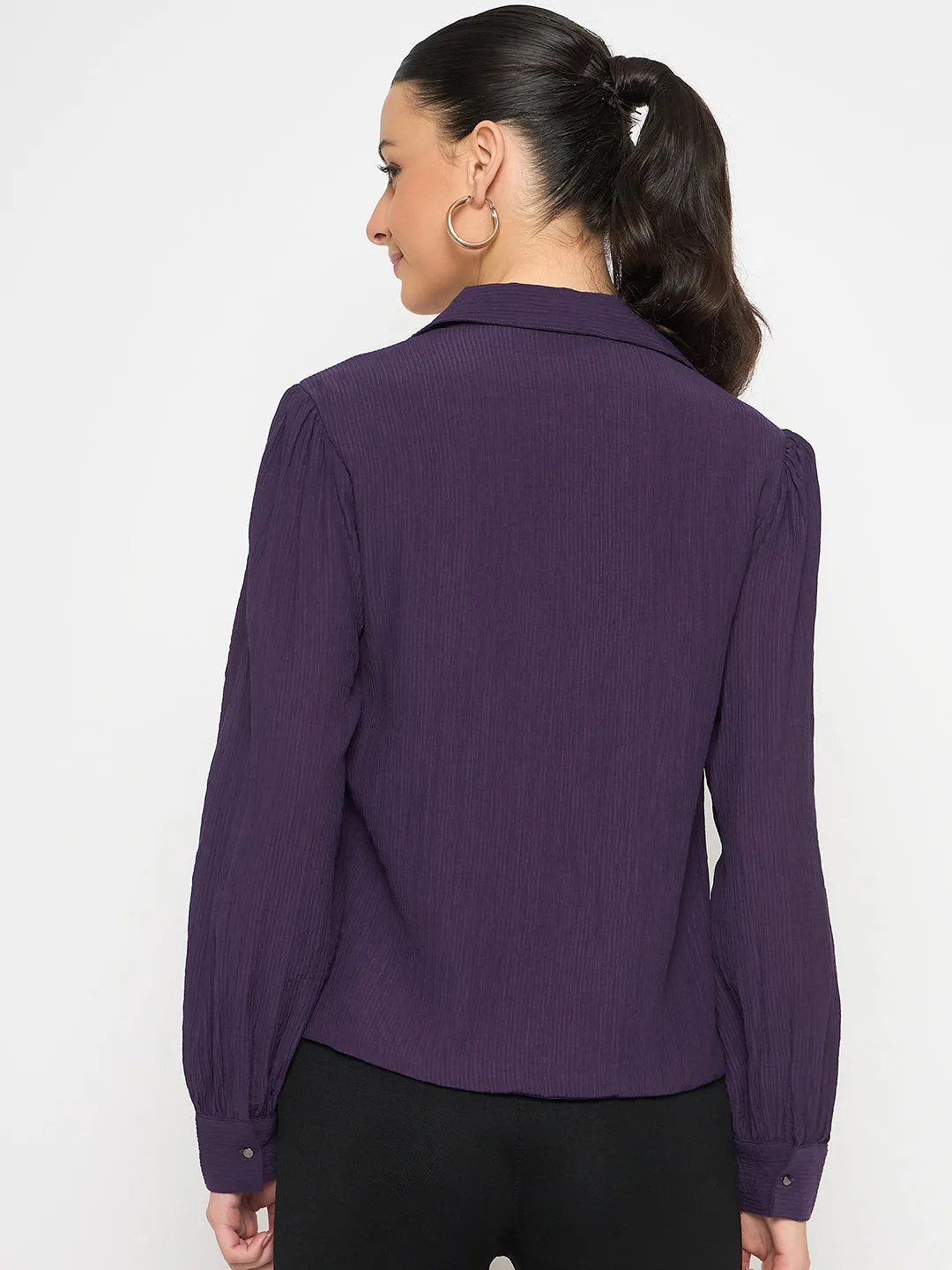 Madame Purple Asymmetrical Front Hemline Rayon Blend Shirt
