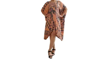 Makena Poncho with coconut buttons - Holoholo - Peach Pink and Bluestone