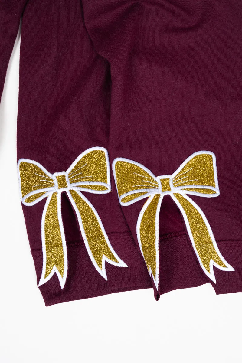 Maroon You Design It Embroidered Side Bows Unisex NuBlend Crew Sweatshirt *Customize Your Text and Bows