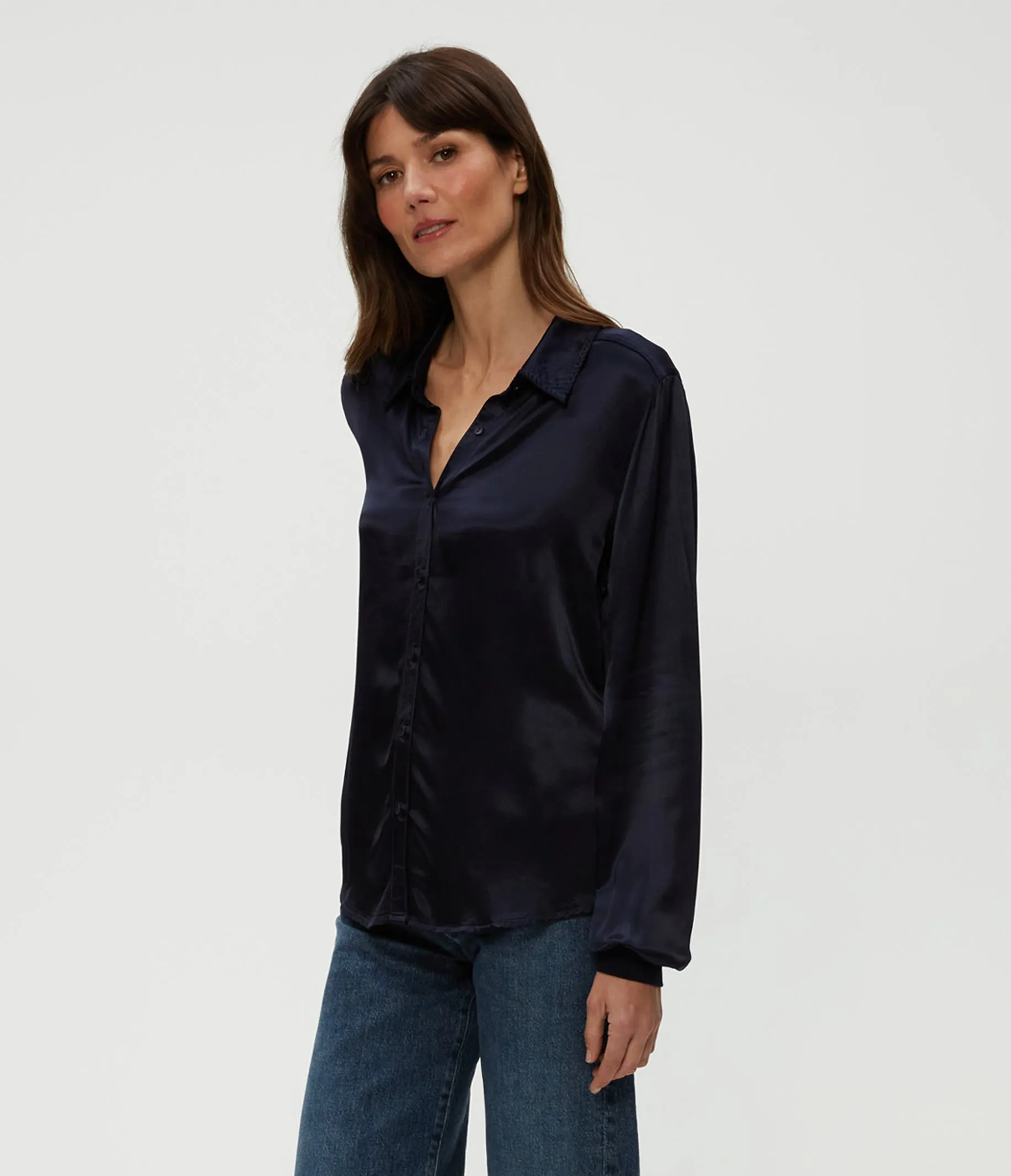 Meredith Satin Button Down Shirt