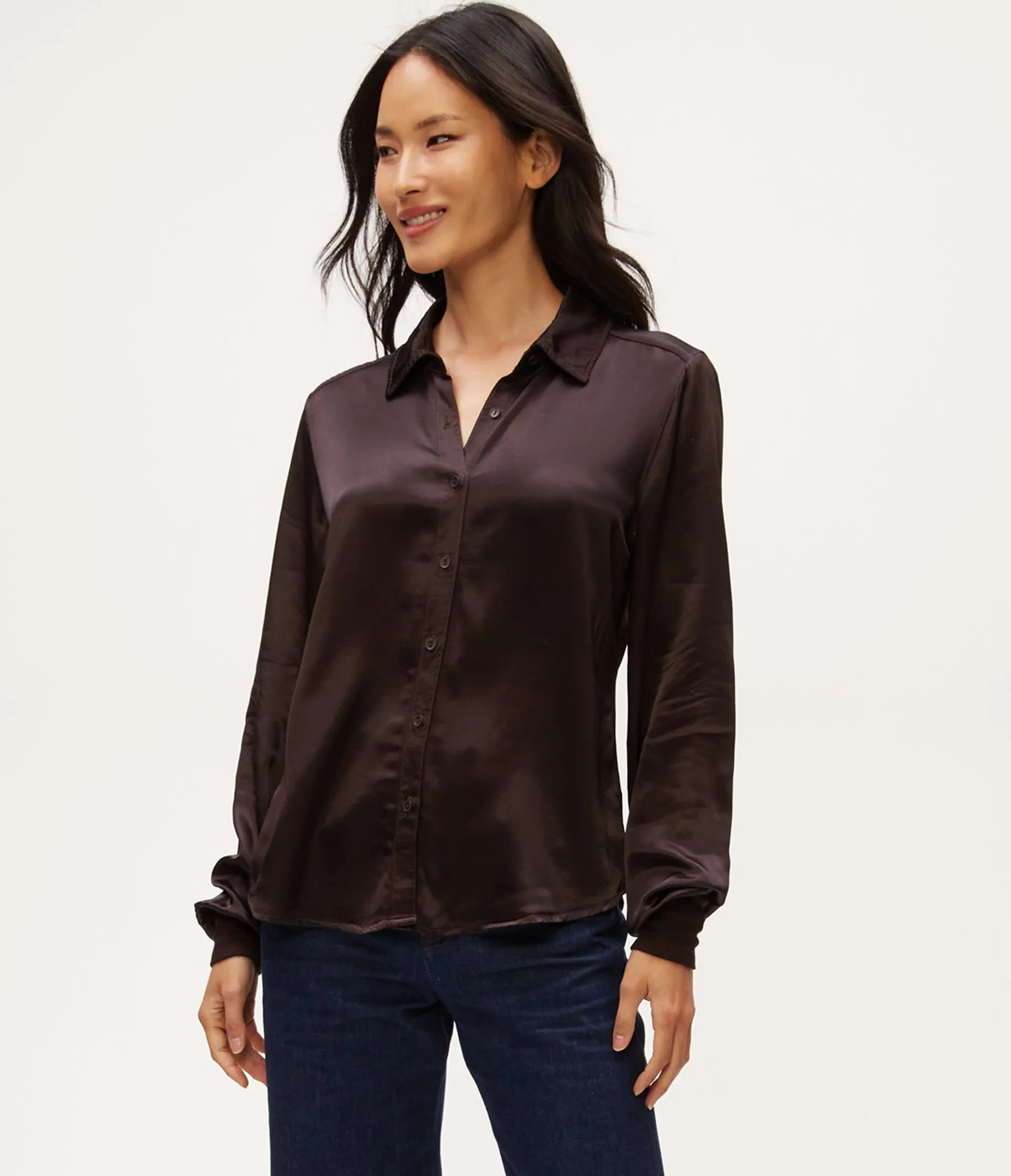 Meredith Satin Button Down Shirt