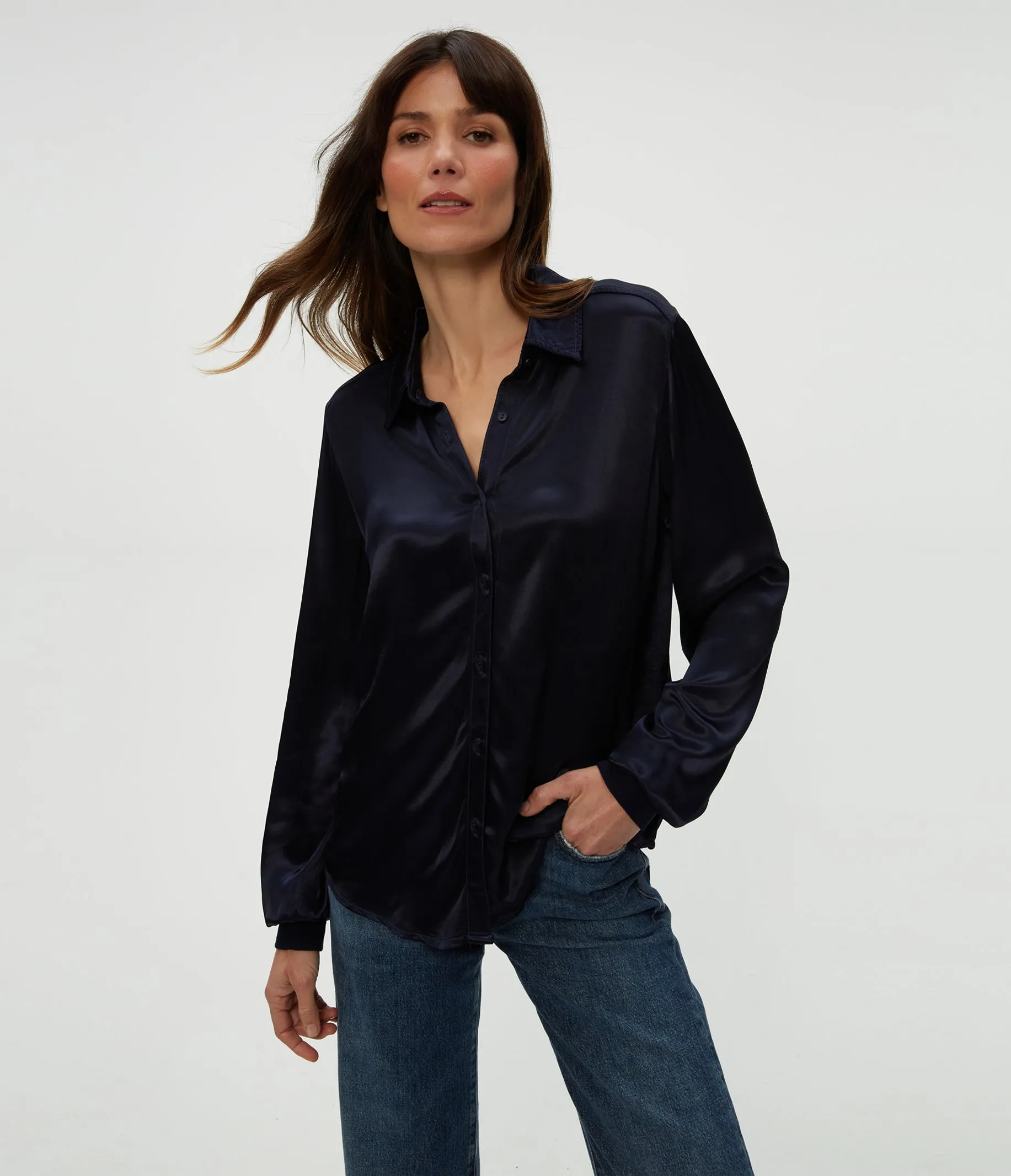 Meredith Satin Button Down Shirt