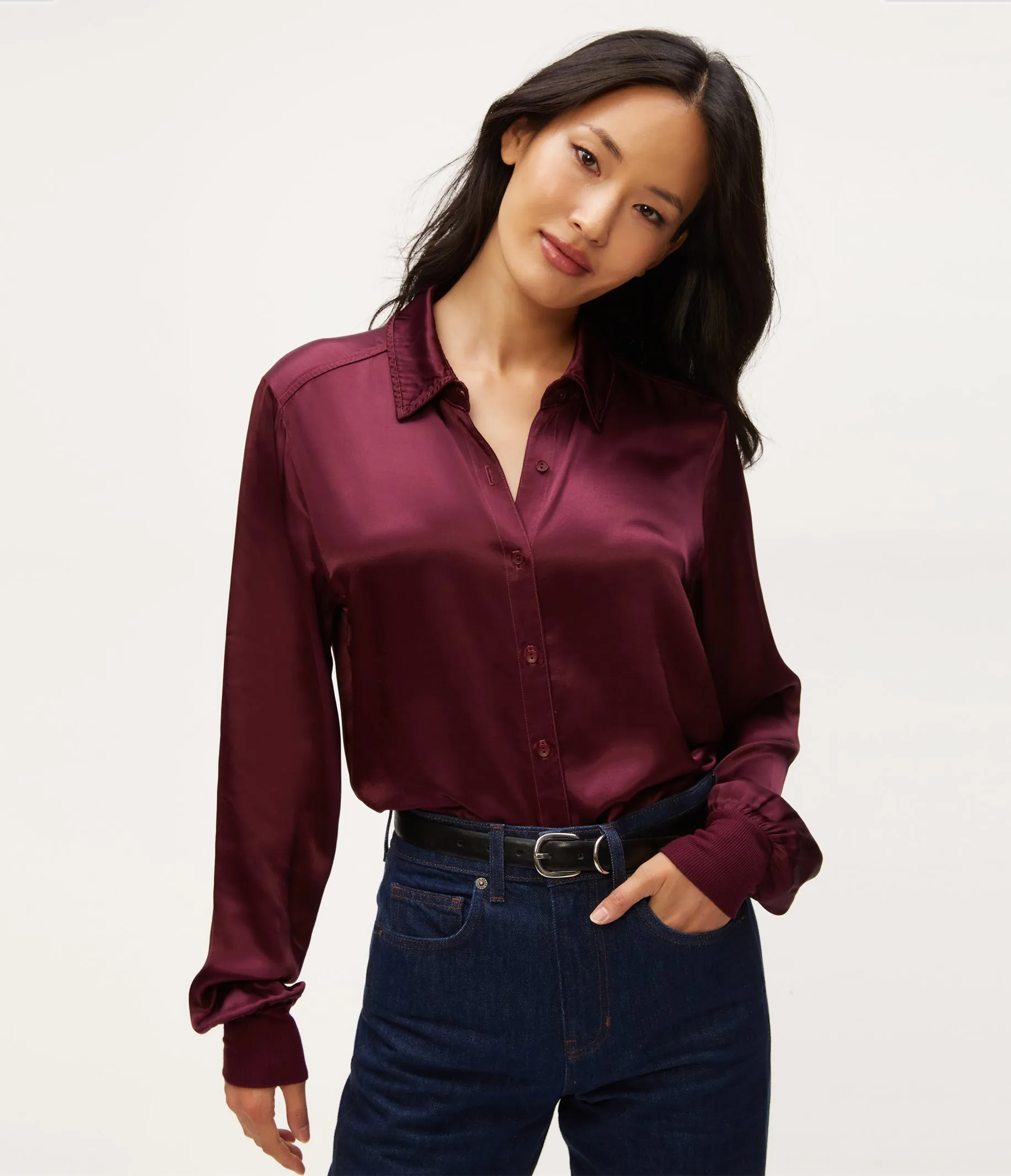 Meredith Satin Button Down Shirt