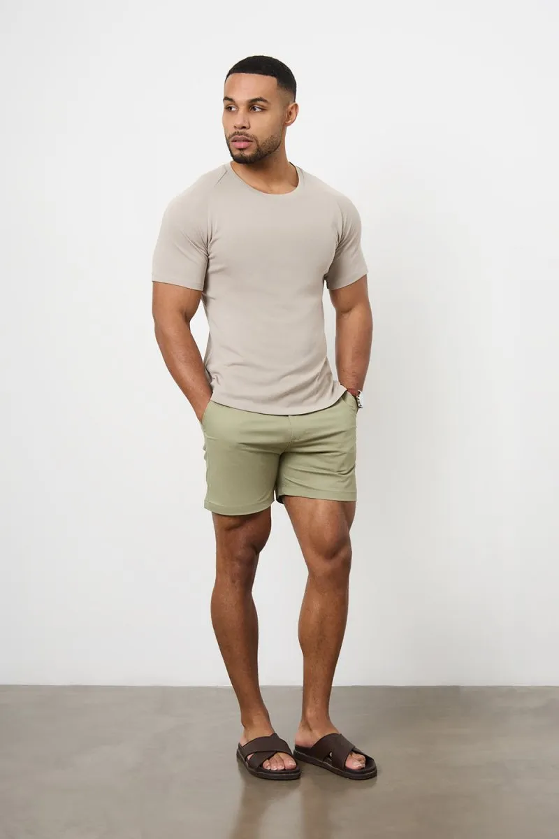 Muscle Fit Chino Shorts  - Shorter Length in Sage