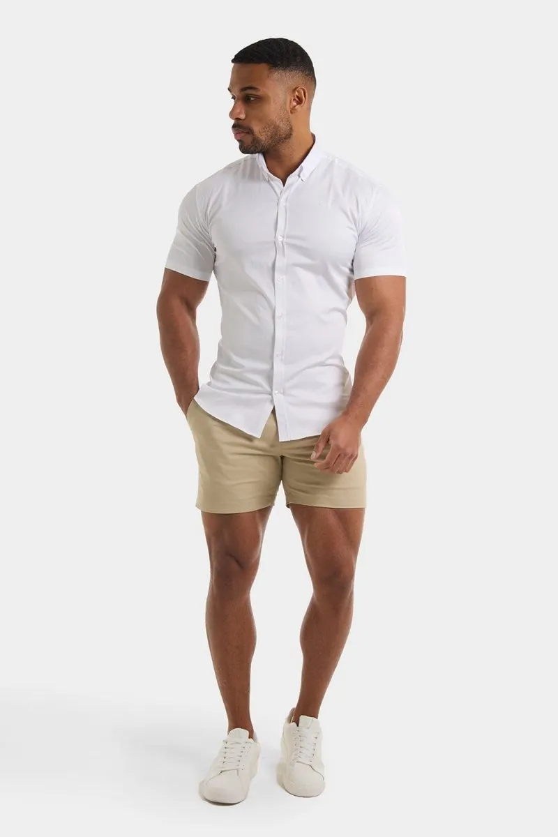 Muscle Fit Short Sleeve Signature Shirt in White
