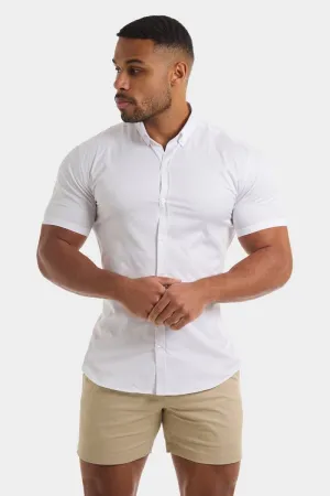Muscle Fit Short Sleeve Signature Shirt in White
