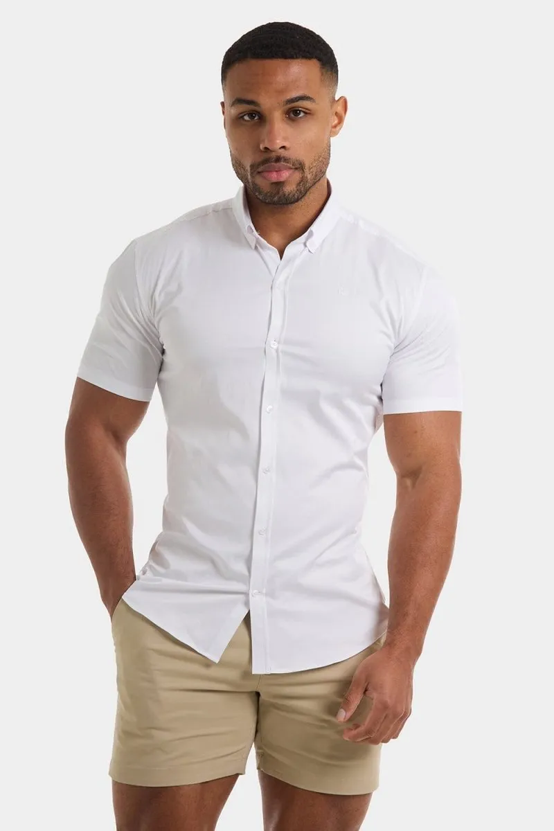 Muscle Fit Short Sleeve Signature Shirt in White
