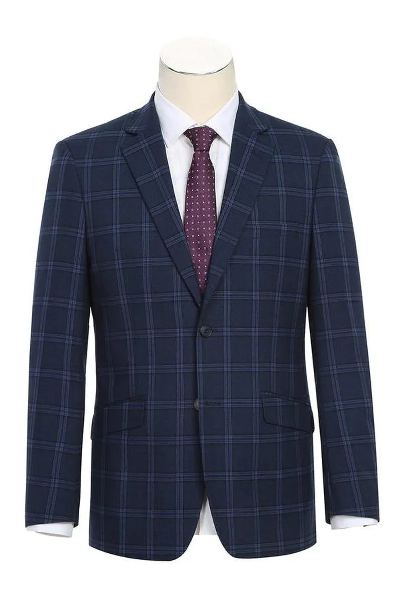 Navy Windowpane 2-Button Notch Suit (2-Piece Set)