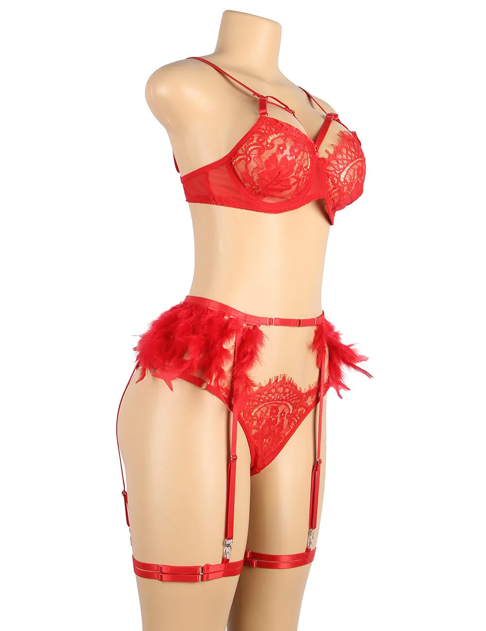 New Feather Lace Underwire Garter Egypt Lingerie Set