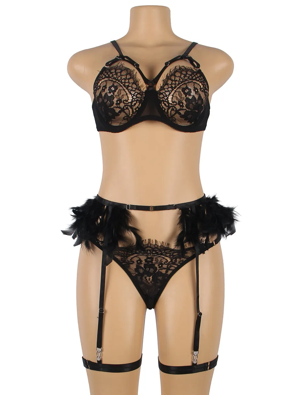 New Feather Lace Underwire Garter Egypt Lingerie Set