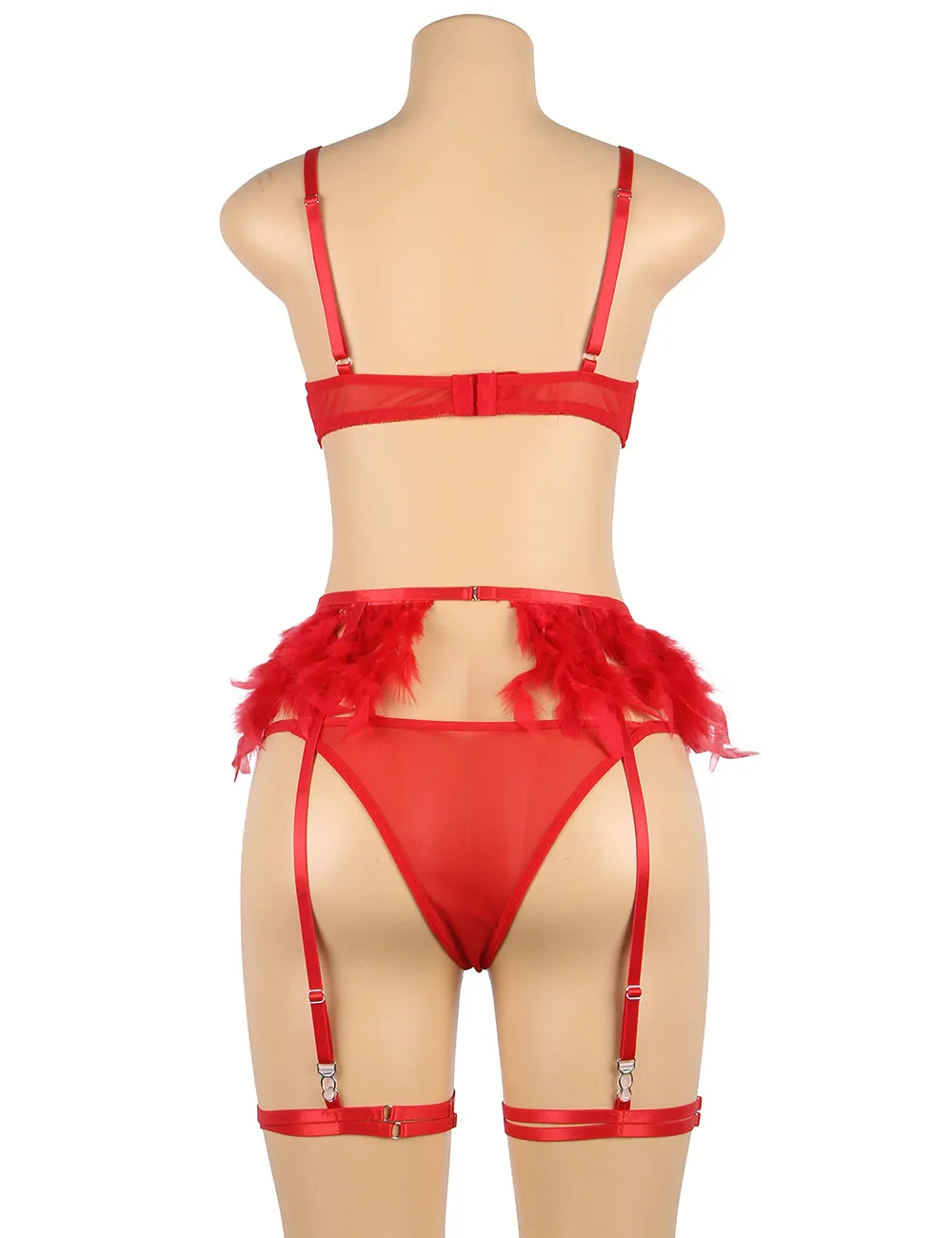 New Feather Lace Underwire Garter Egypt Lingerie Set