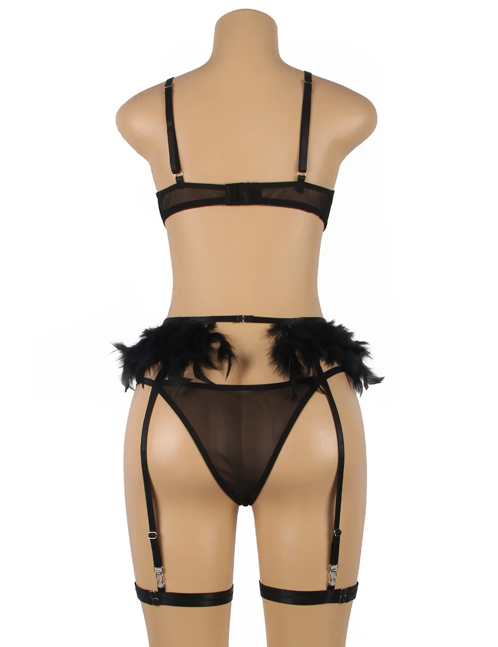 New Feather Lace Underwire Garter Egypt Lingerie Set