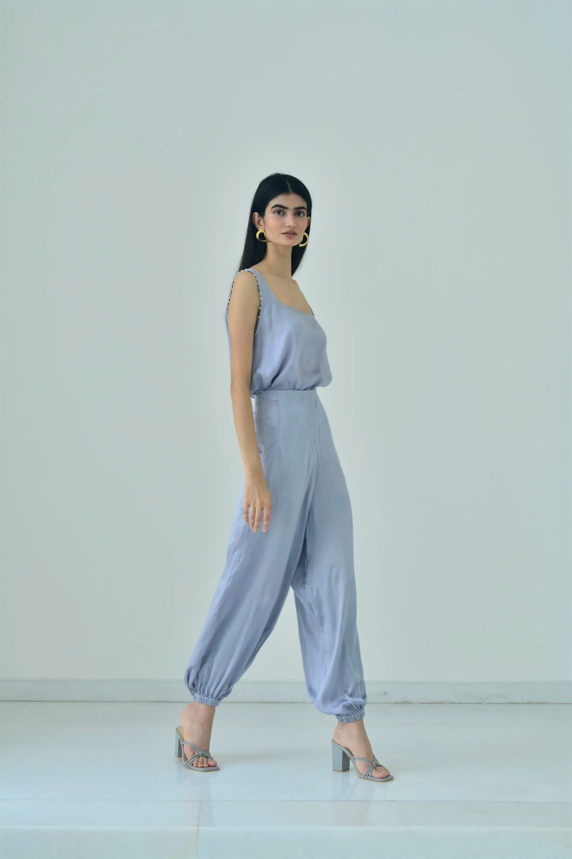 New Season Summer to Fall 2024-Pants Balloon Fit Silk Pigeon Blue-PB/S/003-Suzanne-Fashion Edit Hemji