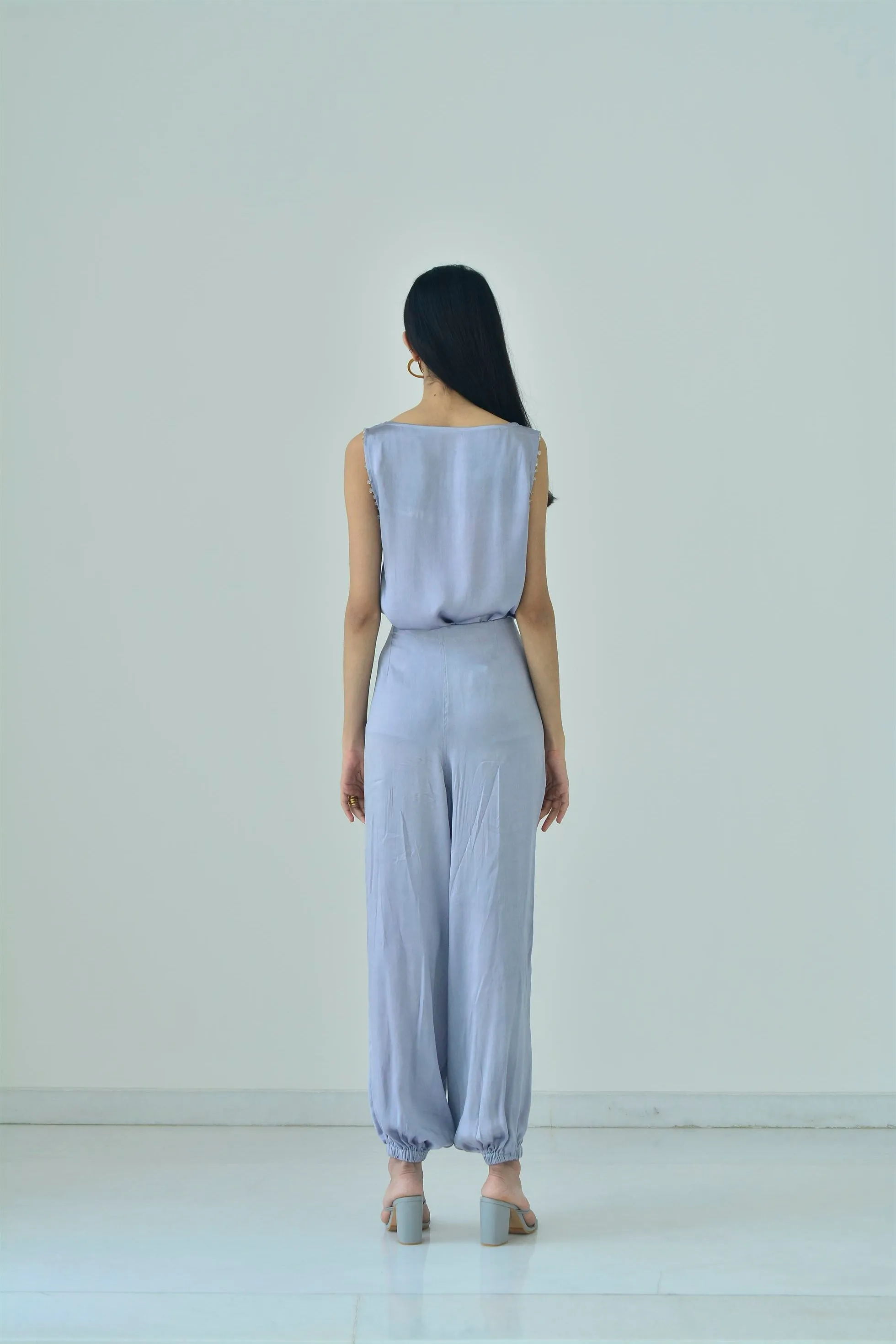 New Season Summer to Fall 2024-Pants Balloon Fit Silk Pigeon Blue-PB/S/003-Suzanne-Fashion Edit Hemji