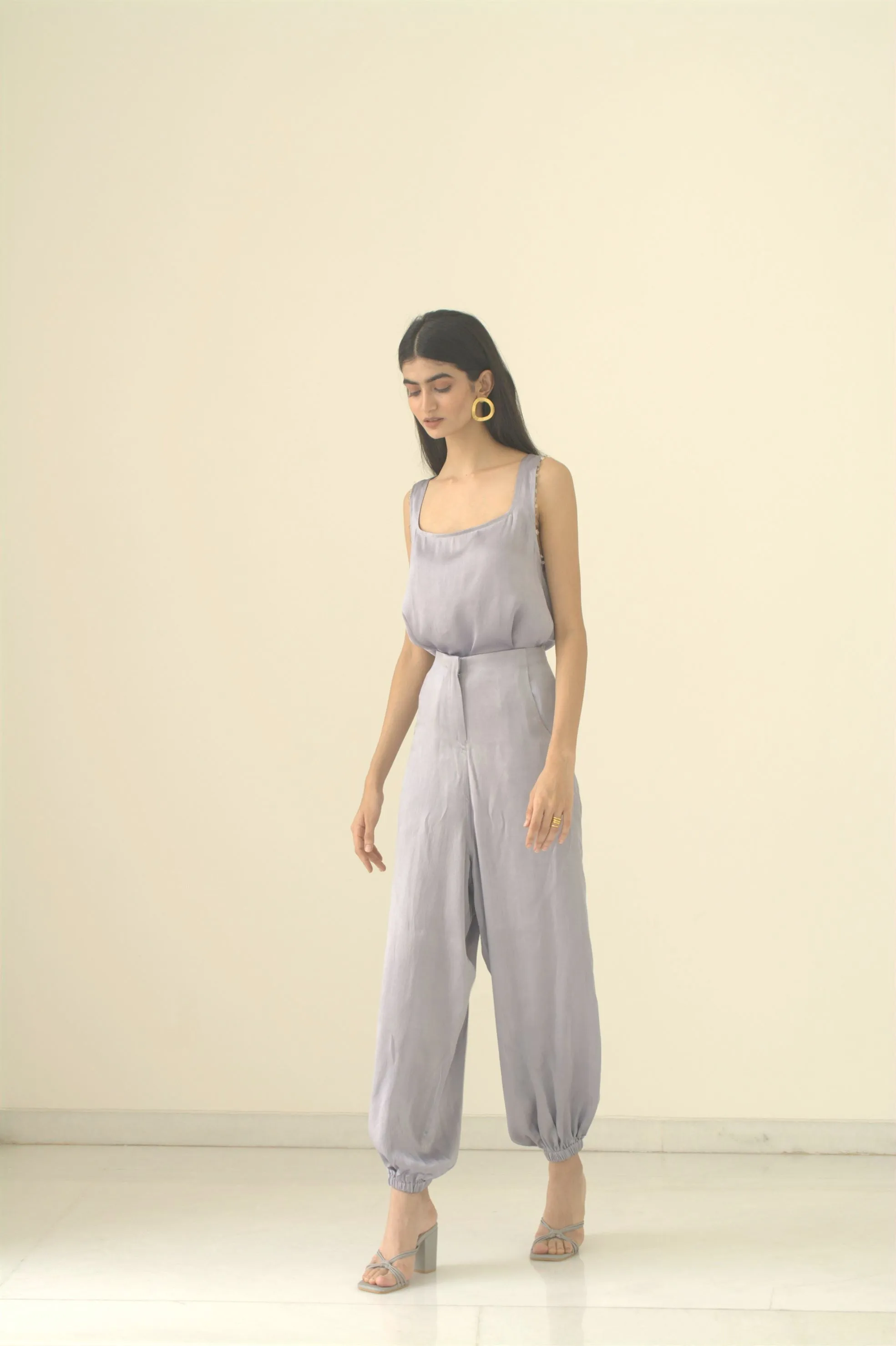 New Season Summer to Fall 2024-Pants Balloon Fit Silk Pigeon Blue-PB/S/003-Suzanne-Fashion Edit Hemji
