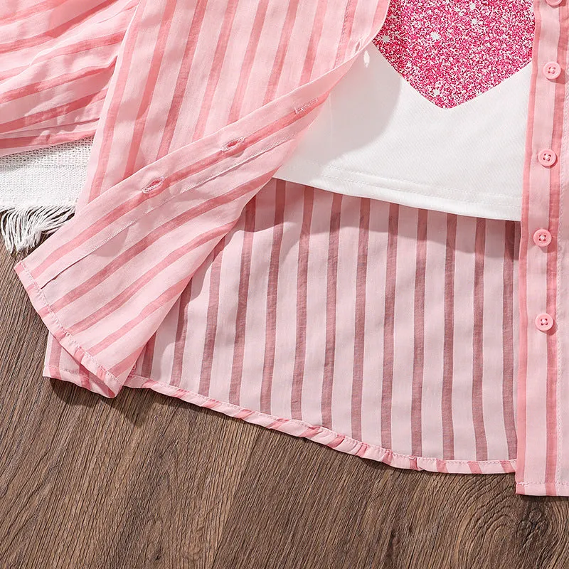 New style long-sleeved sun-proof shirt love vest shorts three-piece suit