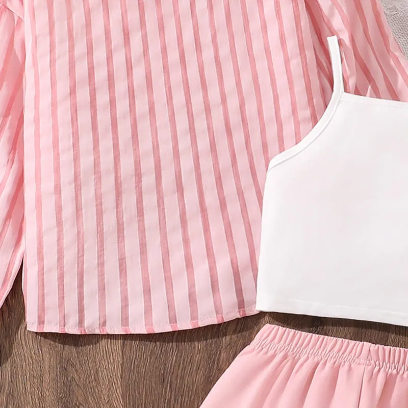 New style long-sleeved sun-proof shirt love vest shorts three-piece suit