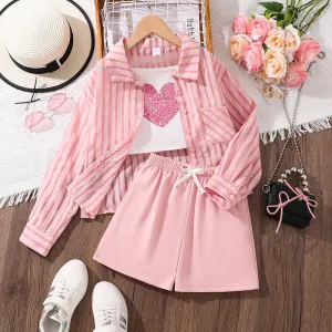 New style long-sleeved sun-proof shirt love vest shorts three-piece suit