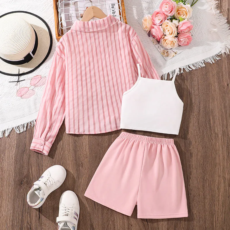 New style long-sleeved sun-proof shirt love vest shorts three-piece suit