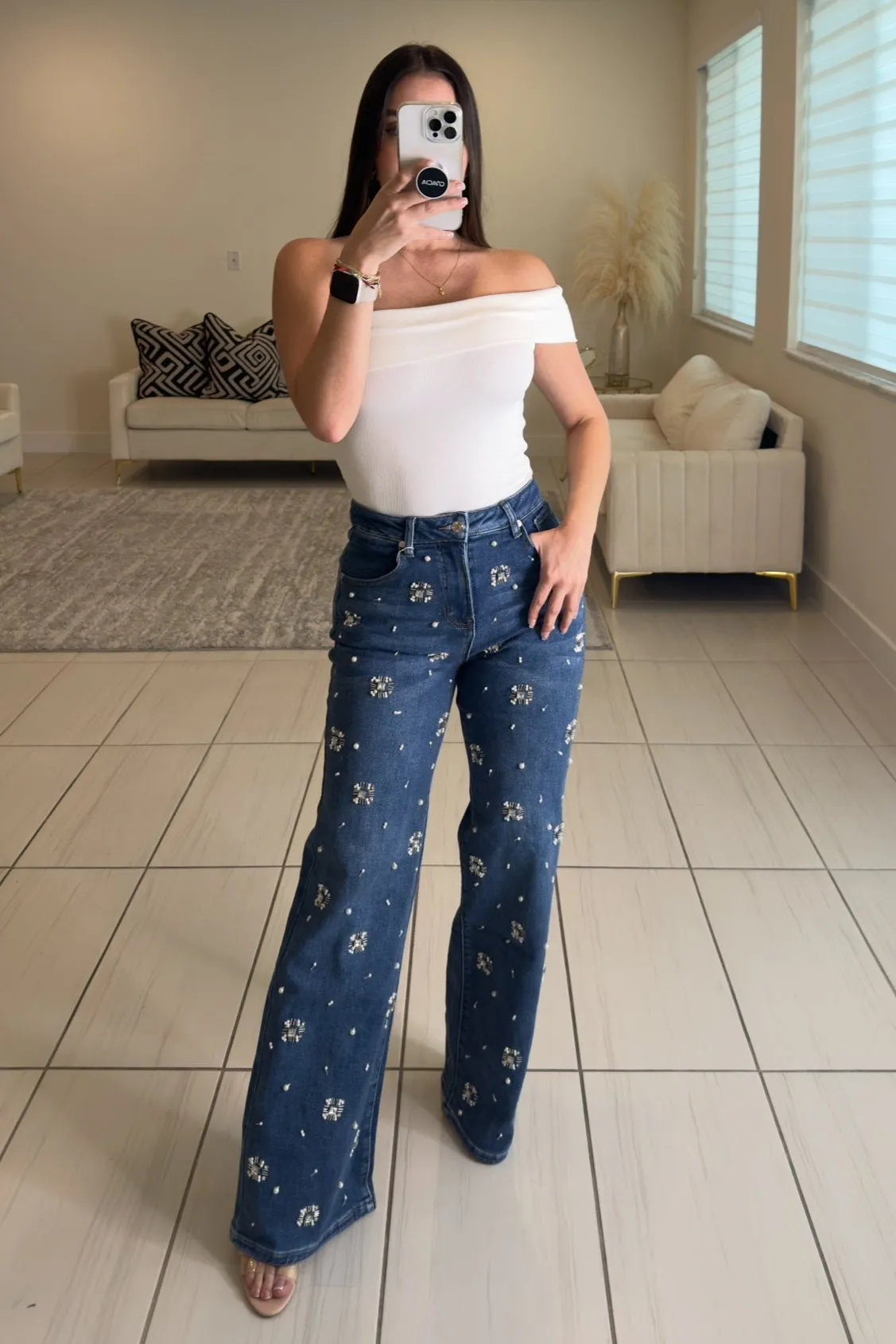 Nina Pearls Denim Pants