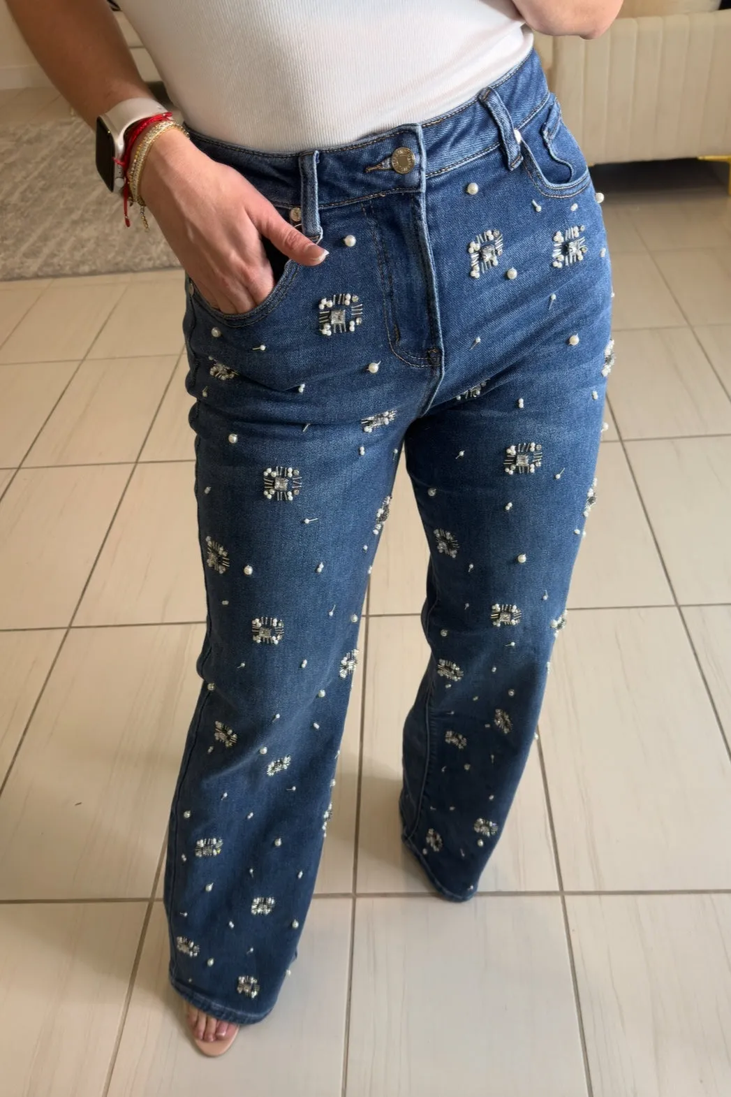 Nina Pearls Denim Pants